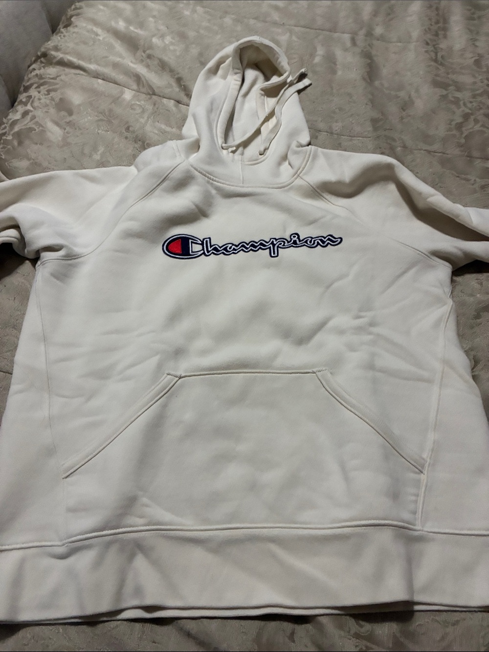 Champion Cream Crewneck Logo Hoodie
